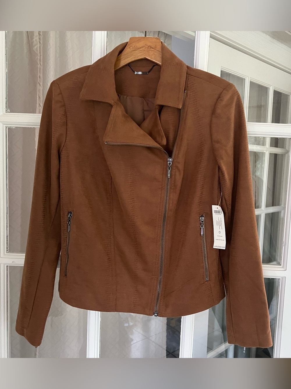 Chico's Faux Suede Moto Jacket Women's Size 0 (4) Camel Brown Full Zip L/S
